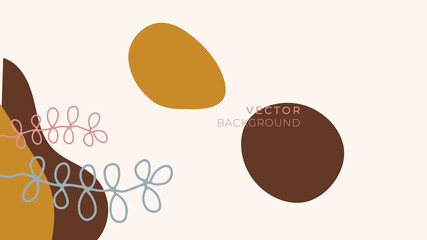 Fashion abstract background with organic shapes and hand draw line in earth tone color. Modern design template with space for text. Minimal stylish cover for branding design. Vector illustration