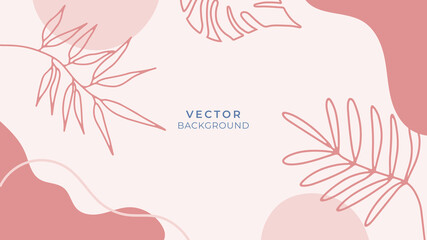 Fototapeta na wymiar Social media stories and post creative vector background. Background template with copy space for text and images. Abstract coloured shapes, line arts , floral and leaves, warm color of the earth tone