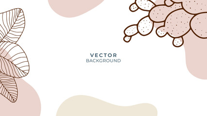 Abstract art background vector. Luxury minimal style wallpaper with golden line art flower and botanical leaves, Organic shapes, Watercolor. Vector background for banner, poster, Web and packaging