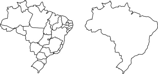 Outline map of Brazil, and another design with the delimitation of Brazilian states.
