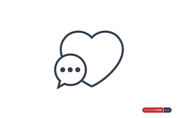 Heart with Speech Bubble Chat Talk Icon Line isolated on White Background. Flat Vector Design Template Element for Web and Social Media Resources.