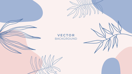 Fototapeta na wymiar Abstract art background vector. Luxury minimal style wallpaper with golden line art flower and botanical leaves, Organic shapes, Watercolor. Vector background for banner, poster, Web and packaging