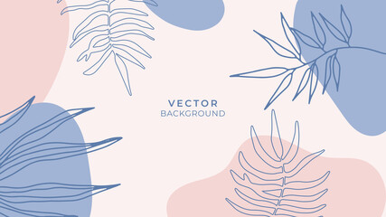 Abstract art background vector. Luxury minimal style wallpaper with golden line art flower and botanical leaves, Organic shapes, Watercolor. Vector background for banner, poster, Web and packaging