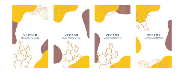 Abstract art background vector. Luxury minimal style wallpaper with golden line art flower and botanical leaves, Organic shapes, Watercolor. Vector background for banner, poster, Web and packaging