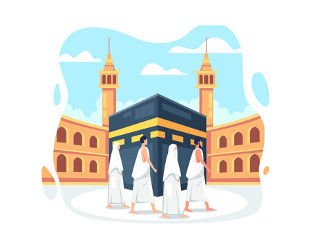People in hajj pilgrimage wearing ihram
