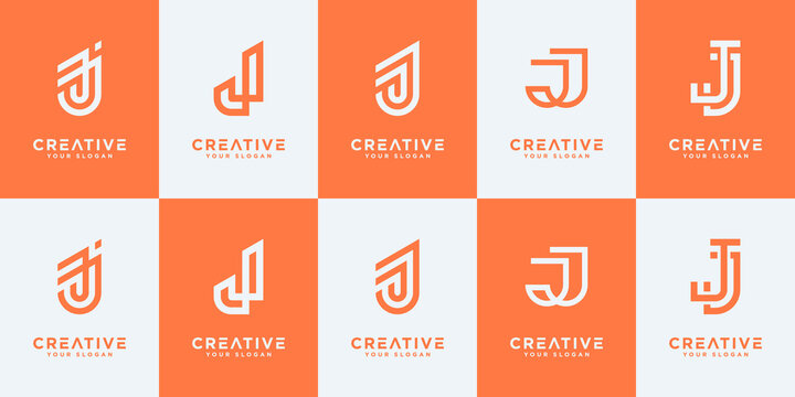 Set of creative abstract monogram letter j logo design collection.