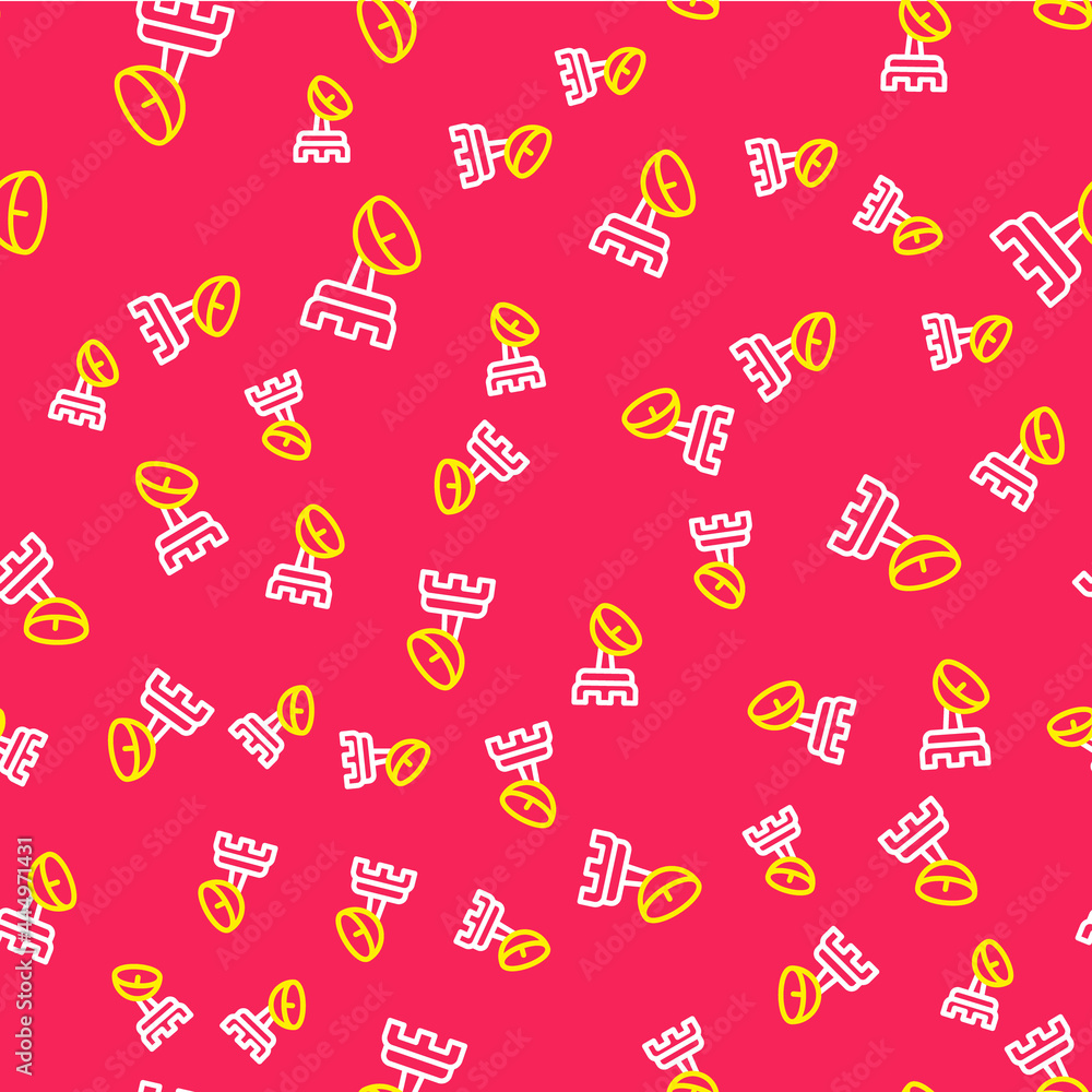 Poster line radar icon isolated seamless pattern on red background. search system. satellite sign. vector