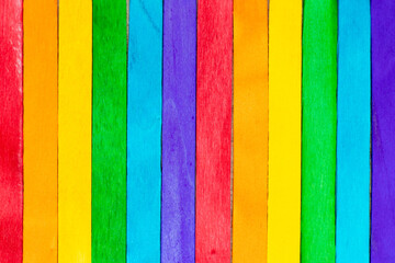 Multi color wood plank use as textured background, frame, decoration with copy space (Concept for rainbow or LGBT)