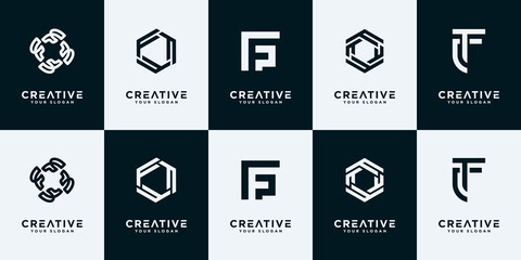 Set of creative abstract monogram letter f logo design collection.	