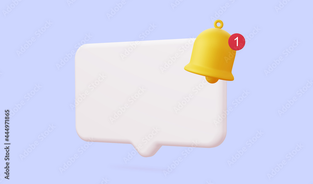 Poster white 3d speech bubble with a bell about the notification of a call and sms