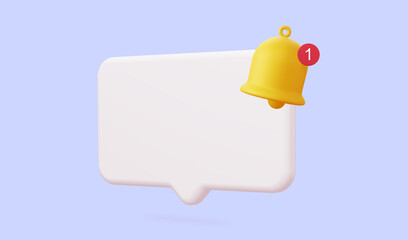 White 3d speech bubble with a bell about the notification of a call and sms
