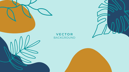 Fashion abstract background with organic shapes and hand draw line in earth tone color. Modern design template with space for text. Minimal stylish cover for branding design. Vector illustration