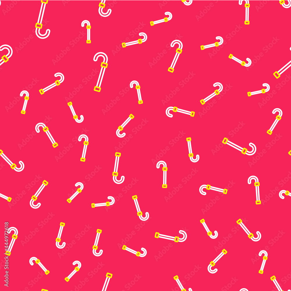 Poster line walking stick cane icon isolated seamless pattern on red background. vector