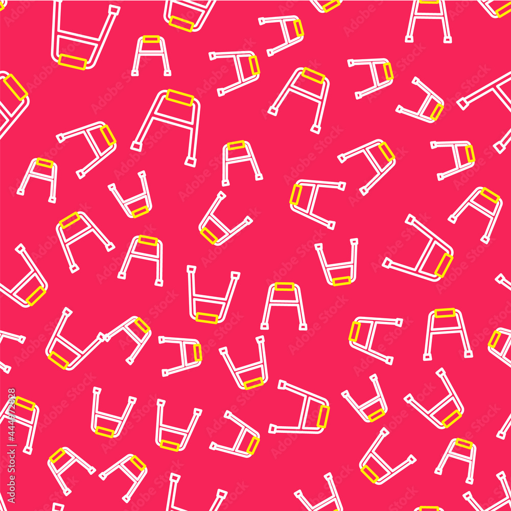 Poster line walker for disabled person icon isolated seamless pattern on red background. vector