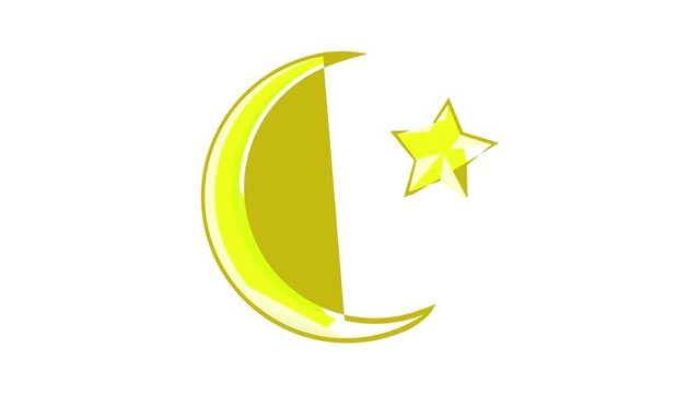 Crescent and star cartoon icon animation cartoon best object isolated on white background