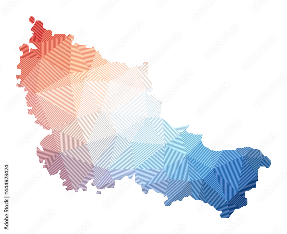 Poster map of belle ile. low poly illustration of the island with a geometric design featuring stripes. vec
