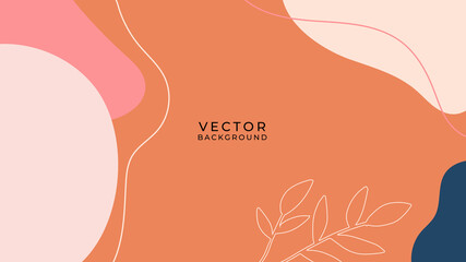 Fototapeta na wymiar Abstract art background vector. Luxury minimal style wallpaper with golden line art flower and botanical leaves, Organic shapes, Watercolor. Vector background for banner, poster, Web and packaging.