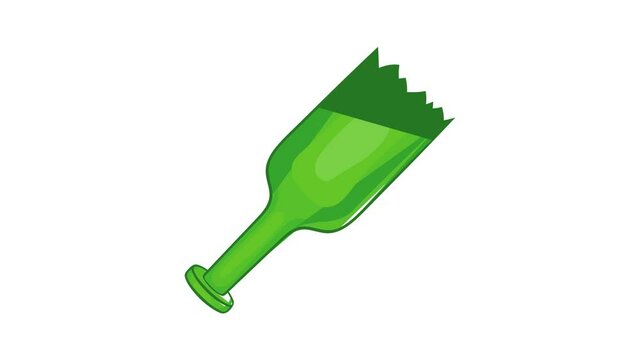 Broken green bottle as weapon icon animation cartoon best object isolated on white background