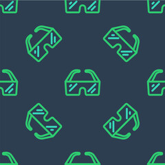 Line Safety goggle glasses icon isolated seamless pattern on blue background. Vector