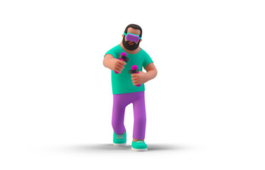 3D Man in VR Glasses Play Virtual space game Isolated on white background Render Illustration. © Sentavio