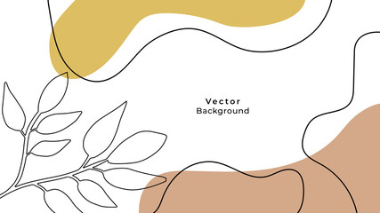 Beautiful pastel social media banner template with minimal abstract organic shapes composition in trendy contemporary collage style. Organic background with floral element, line and blob shapes