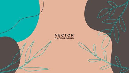 Beautiful pastel social media banner template with minimal abstract organic shapes composition in trendy contemporary collage style. Organic background with floral element, line and blob shapes