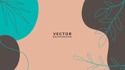 Beautiful pastel social media banner template with minimal abstract organic shapes composition in trendy contemporary collage style. Organic background with floral element, line and blob shapes