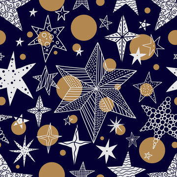 Stars and polka dots. Seamless vector pattern. Seamless pattern can be used for wallpaper, pattern fills, web page background, surface textures.