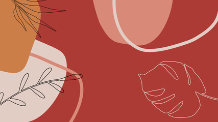 Abstract organic background vector. Earth tone minimal style wallpaper with foliage line art floral and botanical leaves, Organic shapes. Vector background for cover, banner, poster, Web and packaging