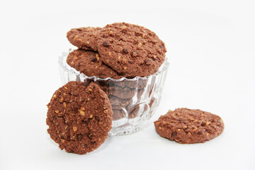 dry sweet oatmeal cookies with chocolate pieces