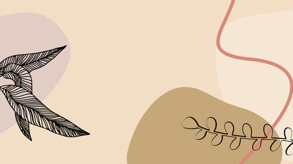 Abstract organic background vector. Earth tone minimal style wallpaper with foliage line art floral and botanical leaves, Organic shapes. Vector background for cover, banner, poster, Web and packaging