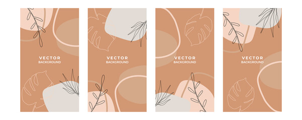 Abstract organic background vector. Luxury minimal style wallpaper with foliage line art flower and botanical leaves, Organic shapes. Vector background for cover, banner, poster, Web and packaging