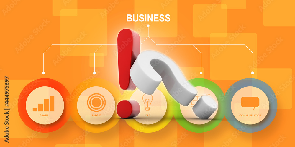 Poster 3d rendering questionmark with exclamation mark
