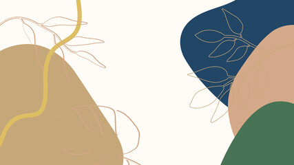 Abstract organic background vector. Luxury minimal style wallpaper with foliage line art flower and botanical leaves, Organic shapes. Vector background for cover, banner, poster, Web and packaging