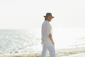 Man on the Beach Resting During Vacation