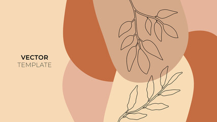 Abstract organic background vector. Luxury minimal style wallpaper with foliage line art flower and botanical leaves, Organic shapes. Vector background for cover, banner, poster, Web and packaging