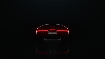 3d render sports car drives off into the distance on a black background