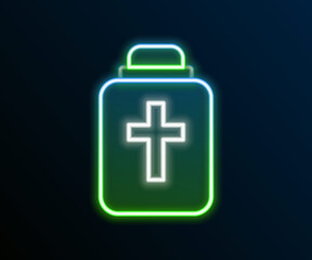 Glowing neon line Funeral urn icon isolated on black background. Cremation and burial containers, columbarium vases, jars and pots with ashes. Colorful outline concept. Vector