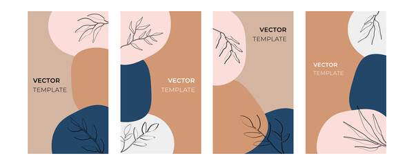 Abstract art background vector. Luxury minimal style wallpaper with foliage line art flower and botanical leaves, Organic shapes, Watercolor. Vector background for banner, poster, Web and packaging