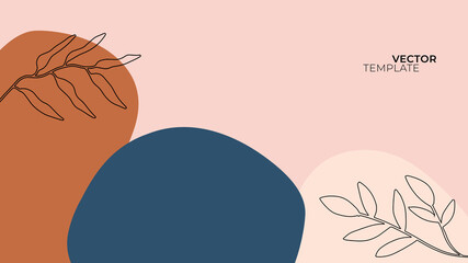 Abstract art background vector. Luxury minimal style wallpaper with foliage line art flower and botanical leaves, Organic shapes, Watercolor. Vector background for banner, poster, Web and packaging