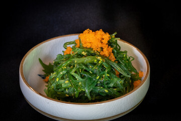 Japanese Chuka Wakame seaweed salad with sesame sauce.