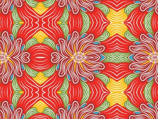 Aztec style simple ornament with leaves. Folk botanical pattern with outlines. Vegetation seamless pattern.