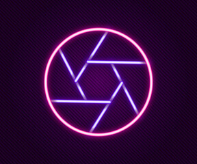 Glowing neon line Camera shutter icon isolated on black background. Colorful outline concept. Vector
