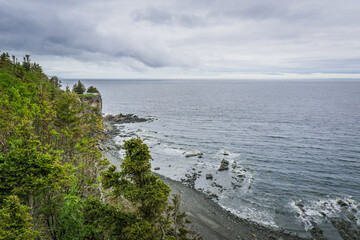 View on the cliffs and the St Lawrence river from Cap-Chat on the north coast of Gaspesie peninsula...