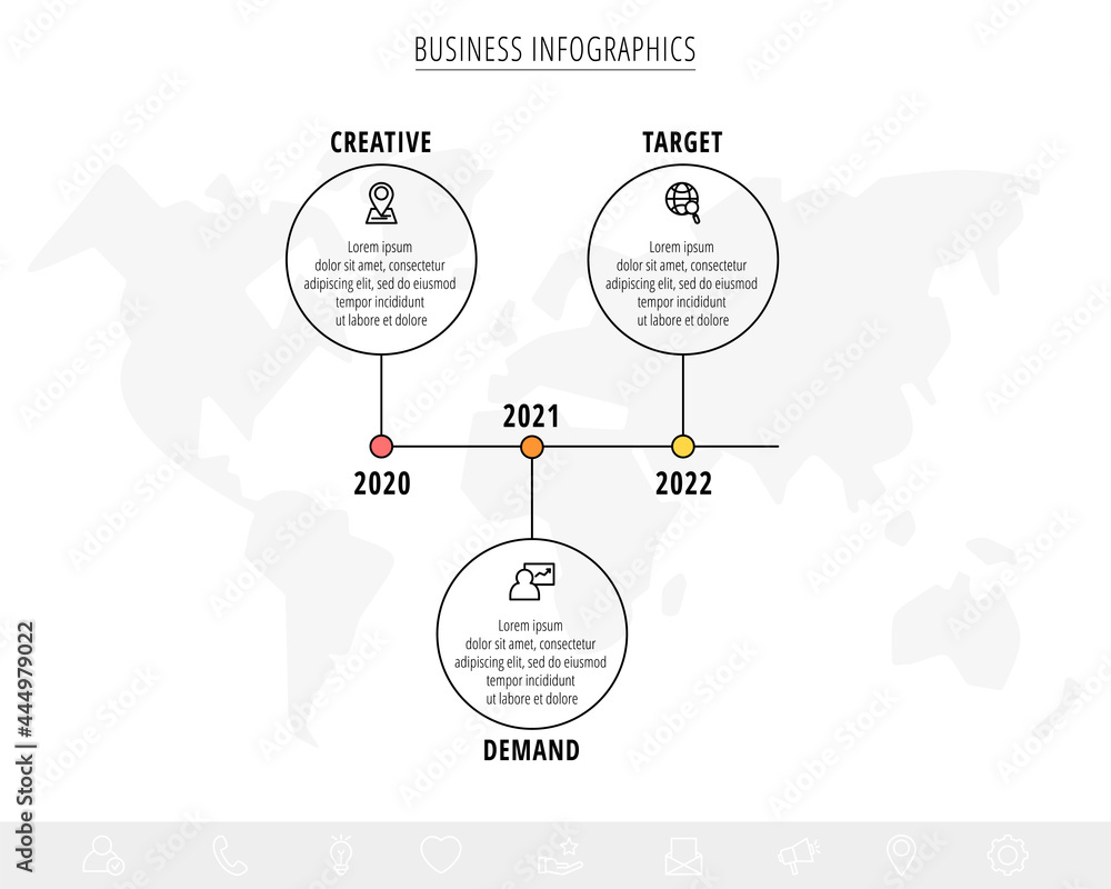 Poster business vector infographics with three line circles. timeline visualization with 3 steps for diagra