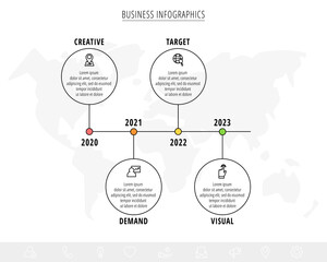 Business vector infographics with 4 line circles. Timeline visualization with four steps for diagram, flowchart, banner, presentations, web, content, levels, chart, graphic