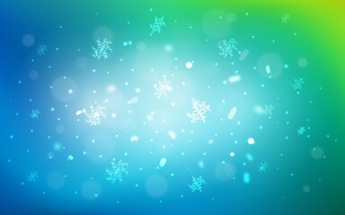 Fototapeta na wymiar Light Blue, Green vector pattern with christmas snowflakes.