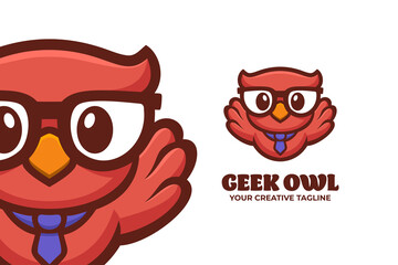 Smart Geek Owl Mascot Character Logo Template