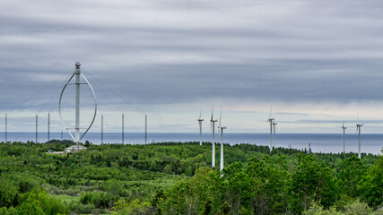 View on the windfarm and the wnd turbines of Cap Chat, on the north shore of the Gaspesie Peninsula...
