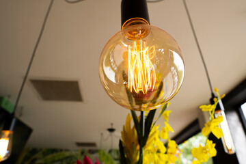 A beautiful decorative light bulb with an interesting spiral.